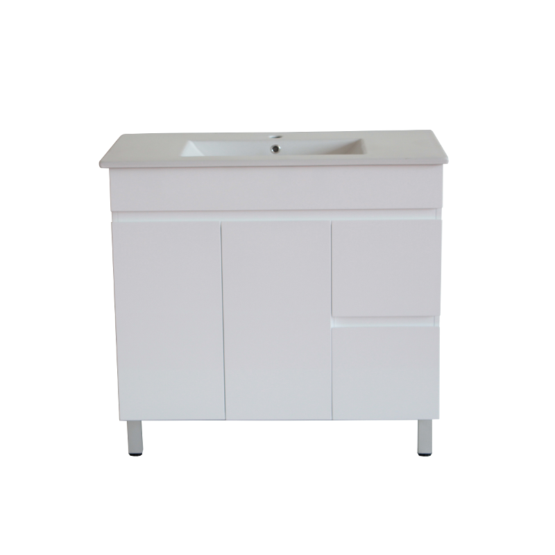 [50509] 900*350*710mm Freestangding Gloss White Slim PVC Vanity Cabinet Only Right Drawer