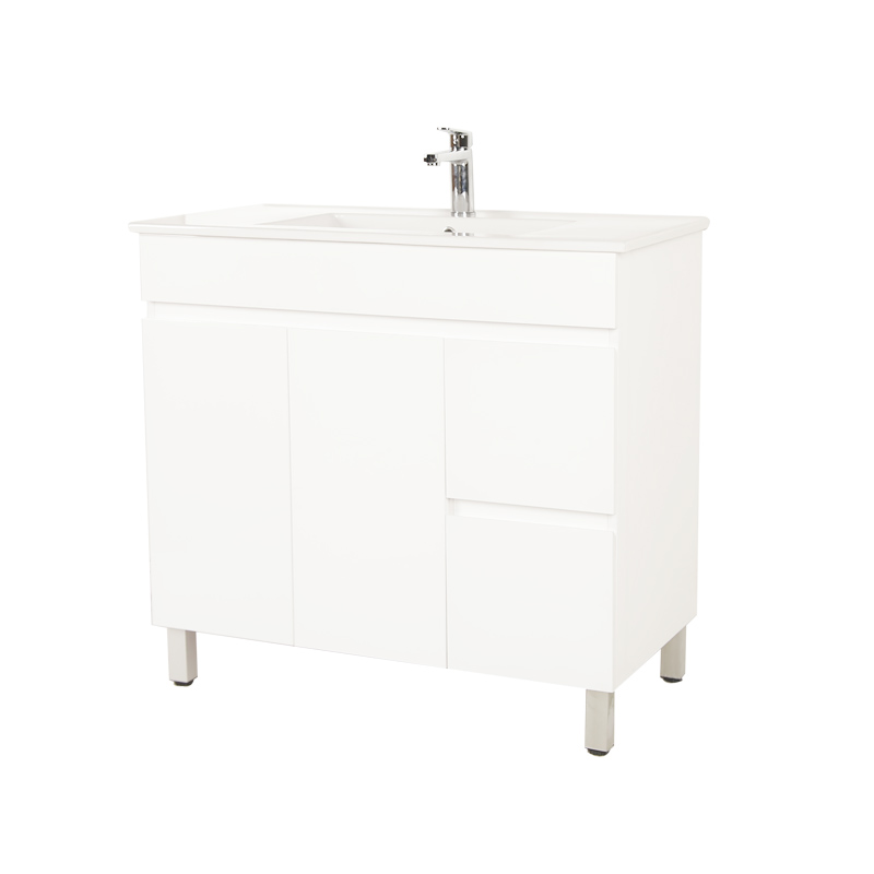 900*350*710mm Freestangding Gloss White Slim PVC Vanity Right Drawer With Top 90S