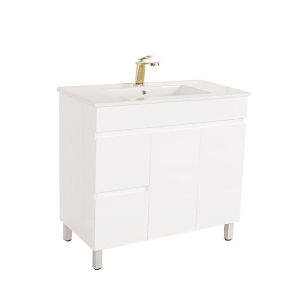 [50501] 900*450*710mm Freestangding Gloss White PVC Vanity Cabinet Only Left Drawer