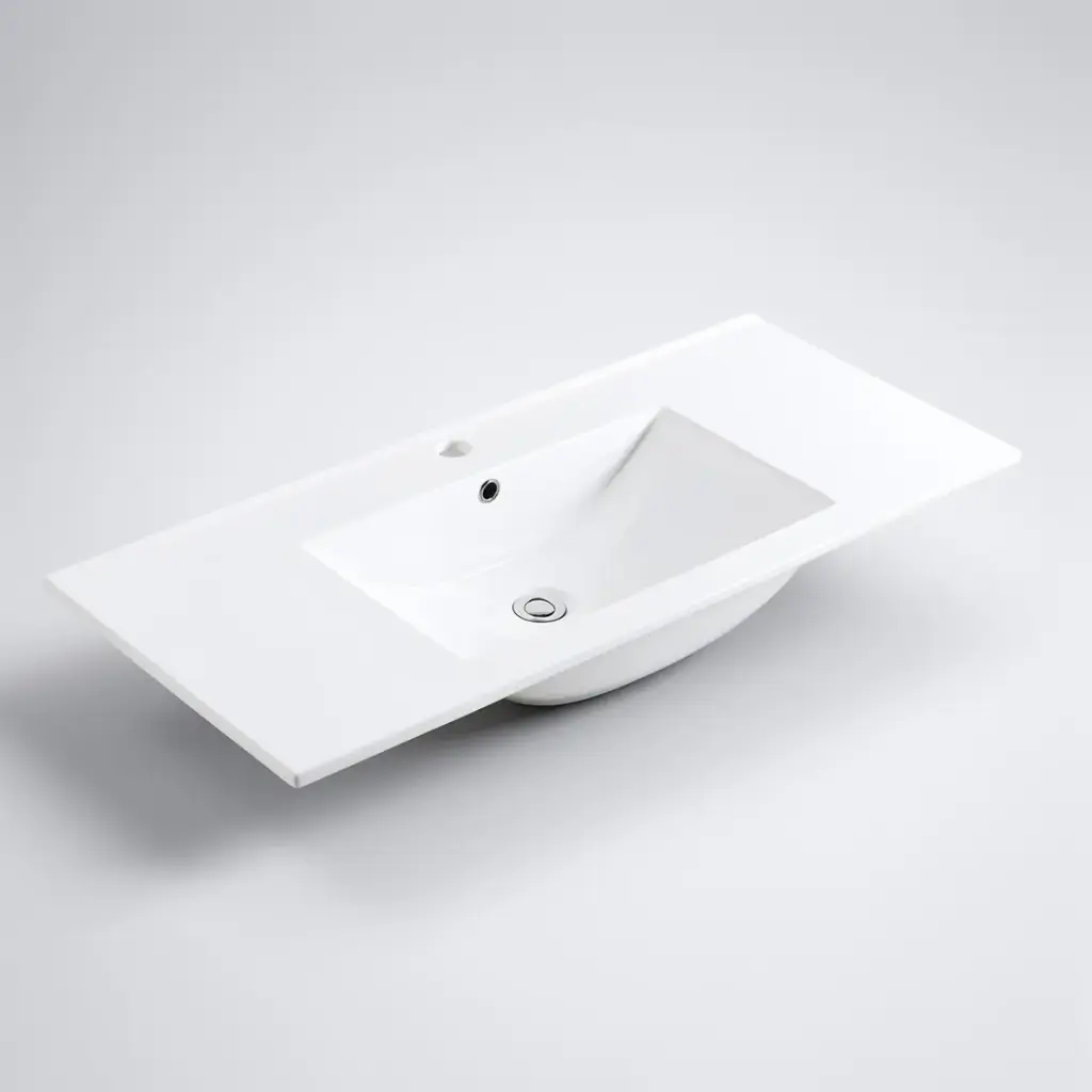 [90112/CT9036] 600mm Slim Gloss White Thin Edge Ceramic Basin Top Bathroom Vanity Sink