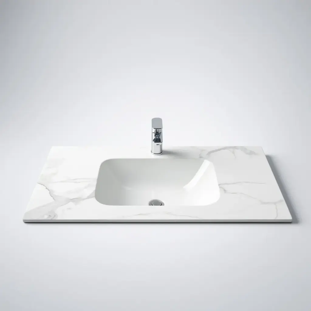 [90201/UMST9046-WM] 900Lx460Dx180Hmm White Marble Look Sintered Stone Top With Undermount Basin