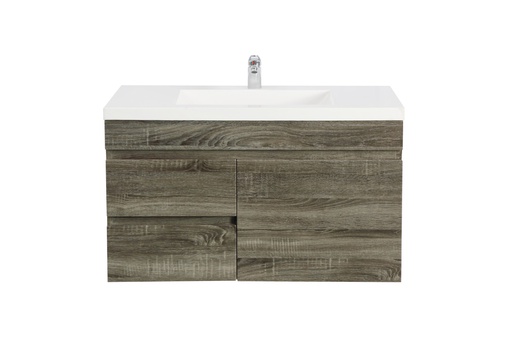 [93166/B94LW-DG] 900mm Dark Grey MDF Wall Hung Bathroom Vanity Cabinet Only Right Drawer PVC Vacuum Filmed