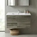 900mm Dark Grey MDF Wall Hung Bathroom Vanity Cabinet Only Right Drawer PVC Vacuum Filmed