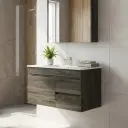 900mm Dark Grey MDF Wall Hung Bathroom Vanity Cabinet Only Left Drawer PVC Vacuum Filmed