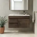 900mm Dark Oak MDF Wall Hung Bathroom Vanity Cabinet Only Right Drawer PVC Vacuum Filmed