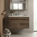900mm Dark Oak MDF Wall Hung Bathroom Vanity Cabinet Only Left Drawer PVC Vacuum Filmed