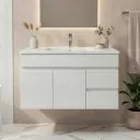 900Lx500Hx450Dmm Gloss White 2PAC MDF 2R/DW 2L/DR Wall Hung Vanity