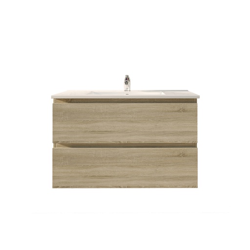 [93013/Q9046WO] 900Lx550Hx450Dmm White Oak MDF Board with PVC Vacuum Filmed 2/DW Wall Hung Vanity