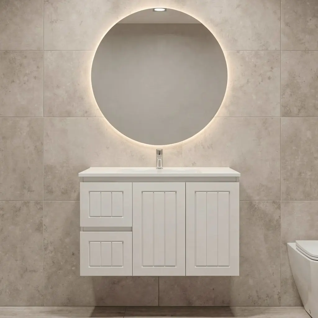 [91088/AM94WL-MW] 900Lx550Hx460Dmm Amber Matte White 2PAC MDF 2L/DW 2R/DR Wall Hung Vanity