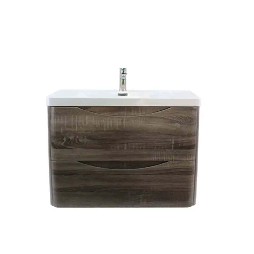 [93242/OW900DG] 900mm Dark Grey MDF Board with PVC Vacuum Filmed Two Drawers Curved Wall Hung Vanity