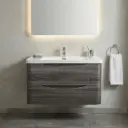 900mm Dark Grey MDF Board with PVC Vacuum Filmed Two Drawers Curved Wall Hung Vanity Cabinet Only