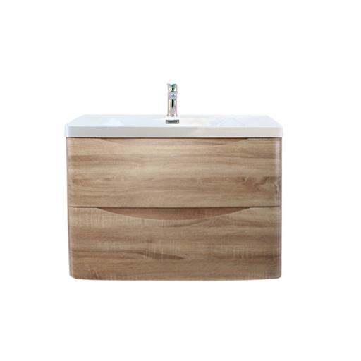 [93241/OW900WO] 900mm White Oak MDF Board with PVC Vacuum Filmed Two Drawers Curved Wall Hung Vanity