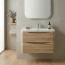 900mm White Oak MDF Board with PVC Vacuum Filmed Two Drawers Curved Wall Hung Vanity Cabinet Only