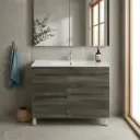 900mm Dark Grey MDF Freestanding Bathroom Vanity Cabinet Only Right Drawer PVC Vacuum Filmed
