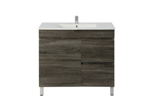 [93122/B94RL-DG] 900mm Dark Grey MDF Freestanding Bathroom Vanity Cabinet Only Left Drawer PVC Vacuum Filmed