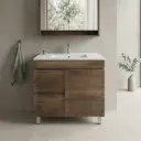 900mm Dark Oak MDF Freestanding Bathroom Vanity Cabinet Only Right Drawer PVC Vacuum Filmed