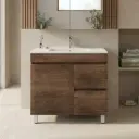 900mm Dark Oak MDF Freestanding Bathroom Vanity Cabinet Only Left Drawer PVC Vacuum Filmed