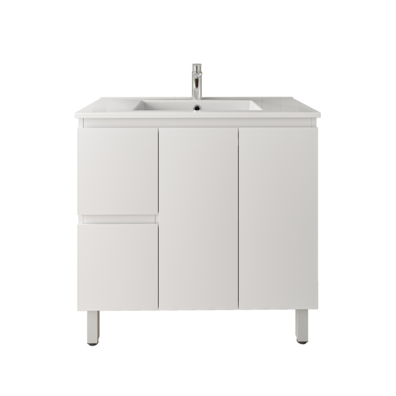 900mm Freestanding Bathroom Vanity Cabinet Only PVC Left Drawer Gloss White