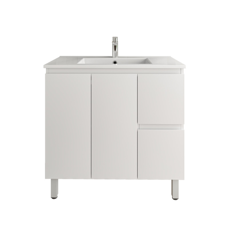 [92102/APVC94LR] 900mm Freestanding Bathroom Vanity Cabinet PVC Right Drawer Gloss White