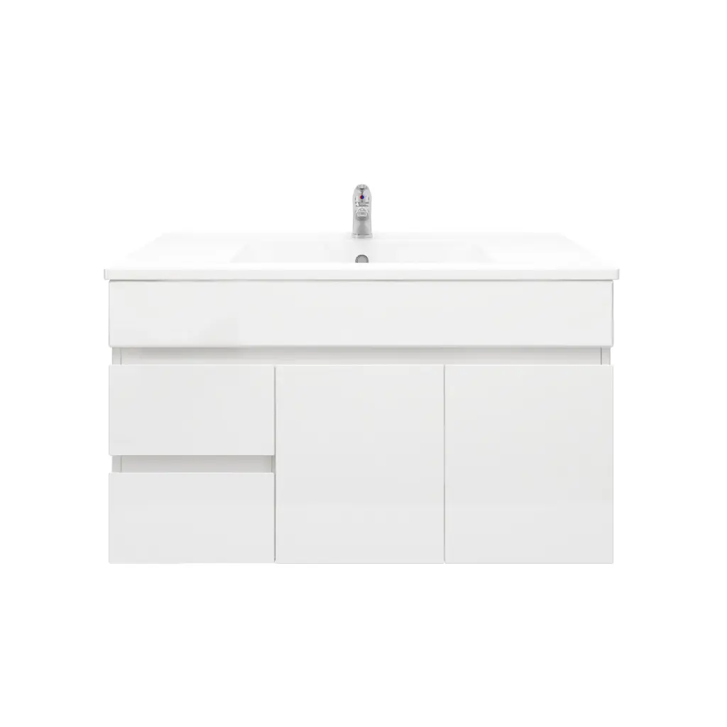[92021/PVC94WR] 900mm Wall Hung Bathroom Vanity Cabinet Only PVC Right Drawer Gloss White