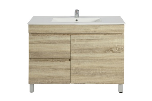 900mm White Oak MDF Freestanding Bathroom Vanity Cabinet Only Right Drawer PVC Vacuum Filmed