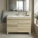 900mm White Oak MDF Freestanding Bathroom Vanity Cabinet Only Right Drawer PVC Vacuum Filmed