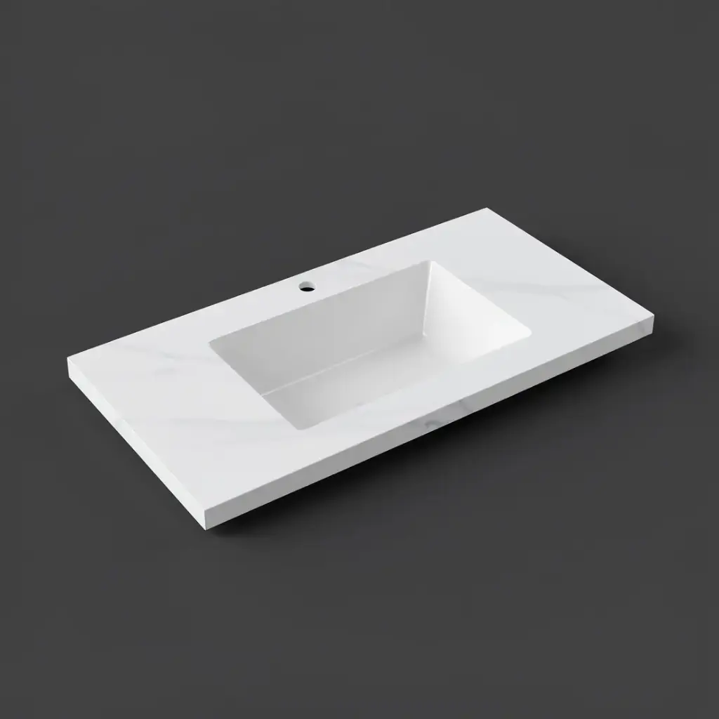 [56761] 900x460x190mm Carrara White Sintered Stone Seamlessjoined With Fine Ceramic Basin