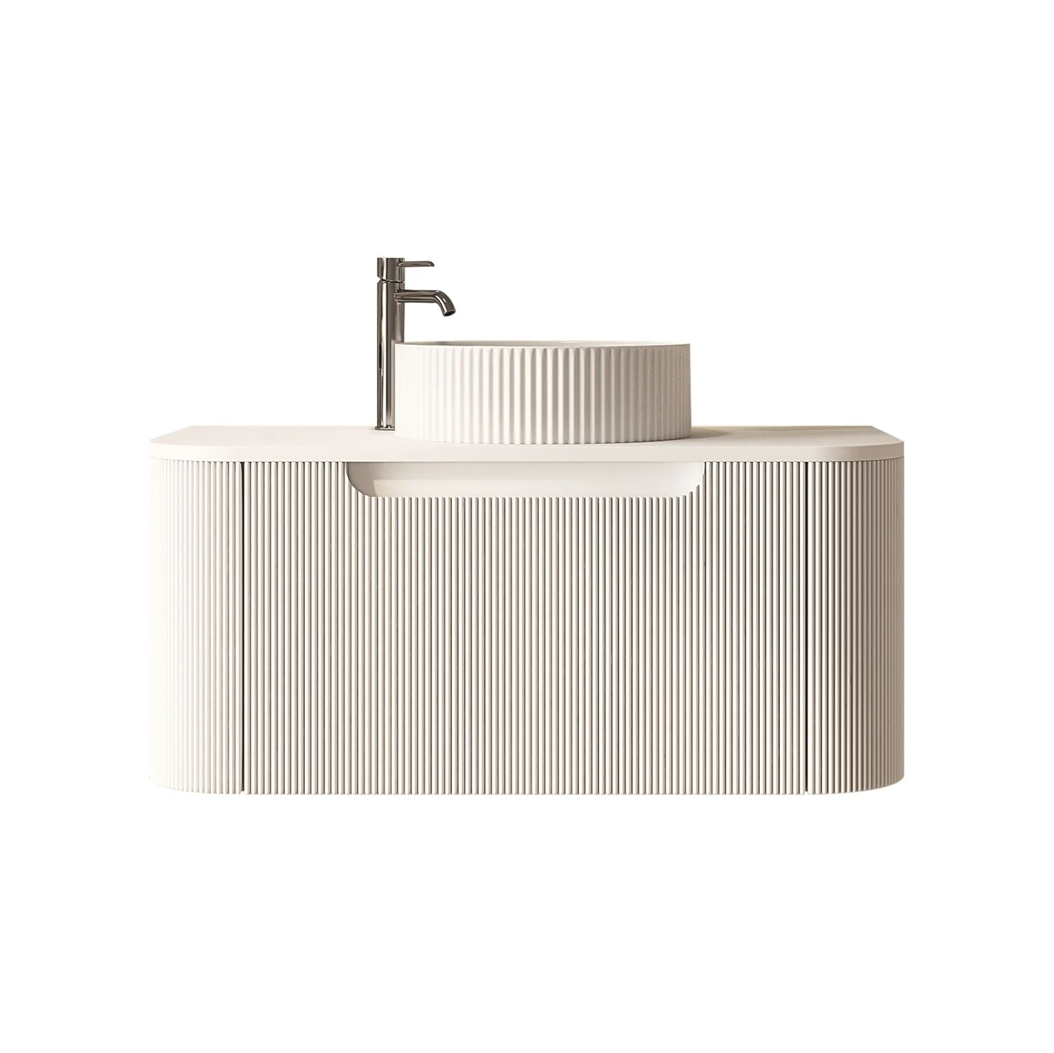 900x460x400mm Rome Matt White Round Edge Grooved Wall Hung MDF Vanity With White Quartz Stone Top One Soft Closing Drawer