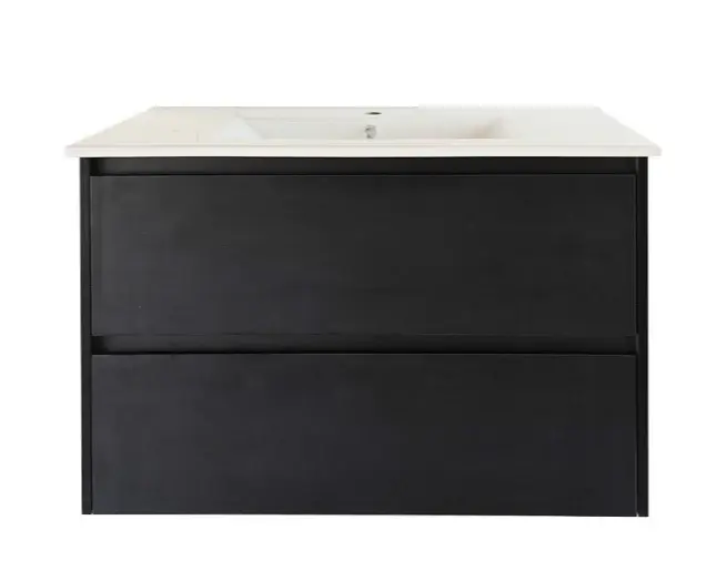 [50739] 900x460x560mm Hera Black Oak Wall Hung MDF Vanity With Ceramic TOP Two Soft Closing Drawers