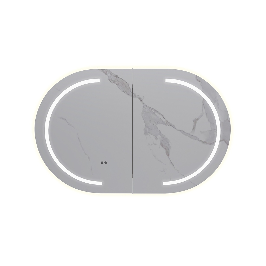 [91110/OSV9060MW-LED] 900mm Oval Matte White MDF Two Doors LED Shaving Cabinet