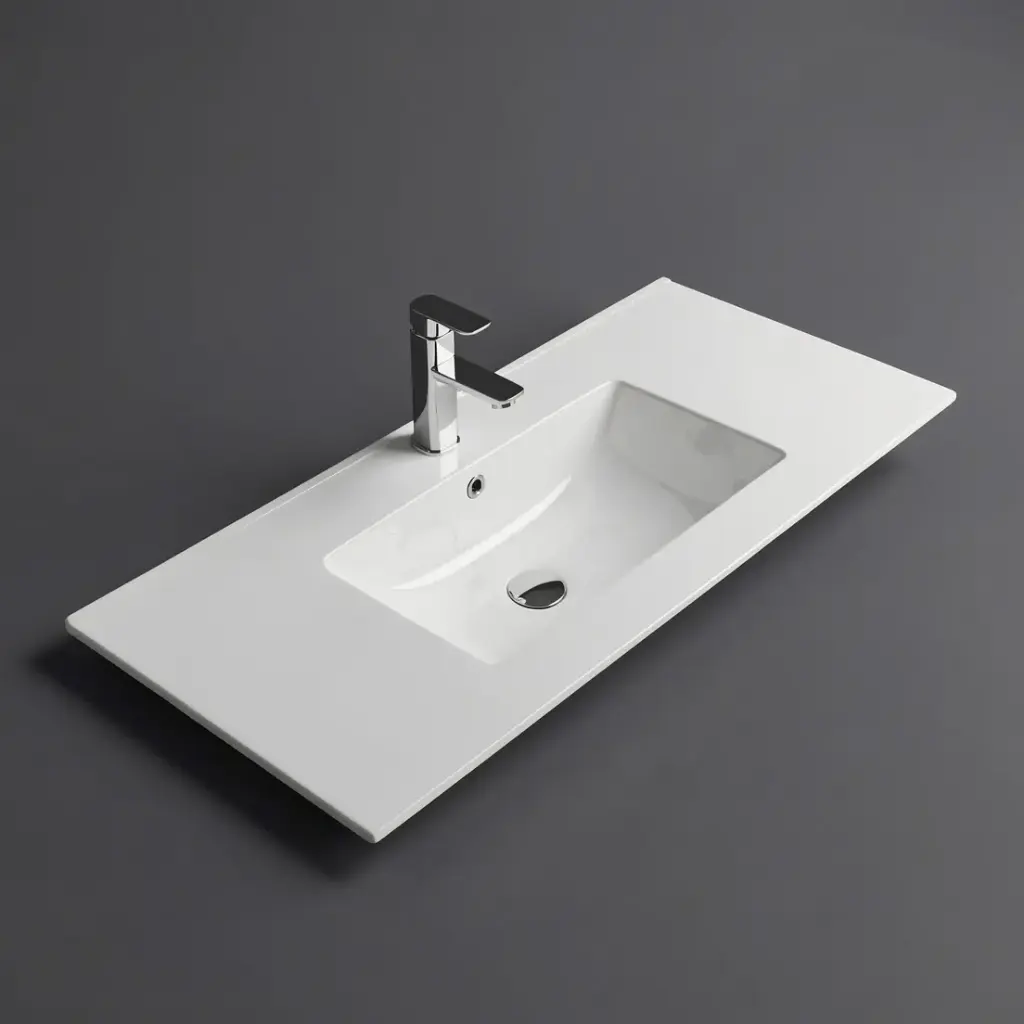 [56303] 905*463*175mm Gloss White Crete Fine Ceramic Counter Top One Tap Hole Overflow,32mm Waste