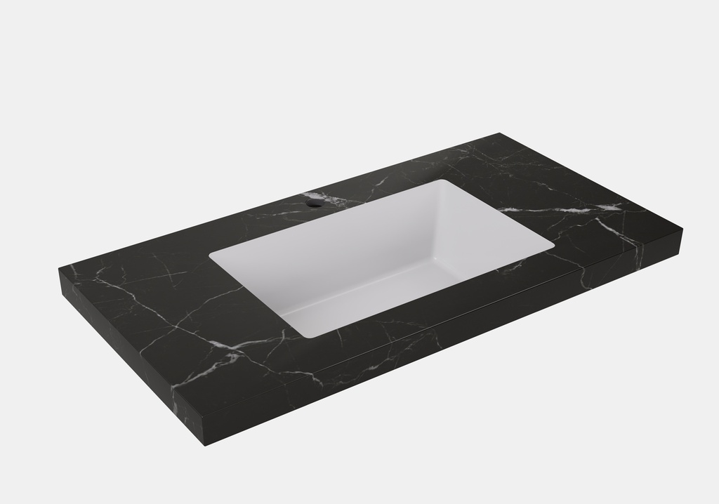 [56440] 905X465X50mm Calacatta Night Black Sintered Stone Semless Joined With Fine Ceramic Basin Stone Single Bowl