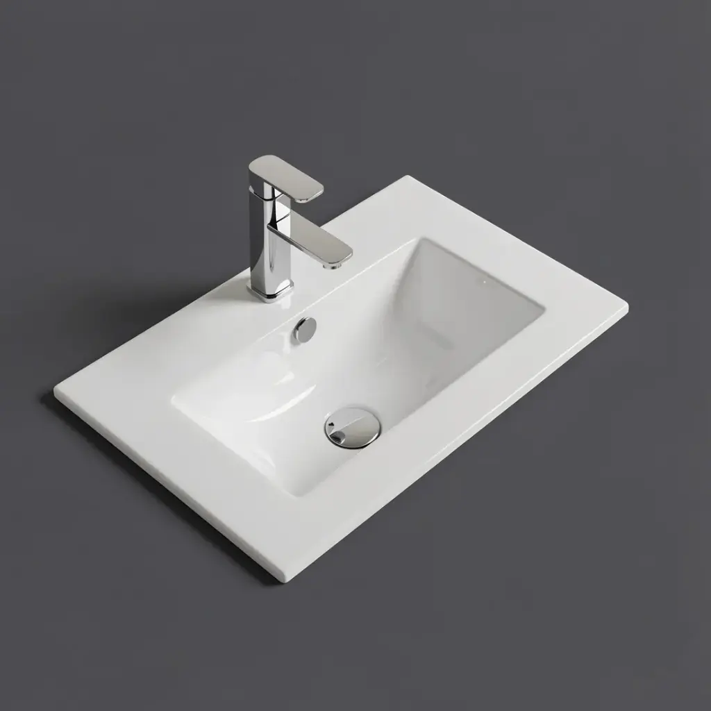 [56300] 915*365*165mm Gloss White Crete Fine Ceramic Slim Counter Top One Tap Hole Overflow,32mm Waste