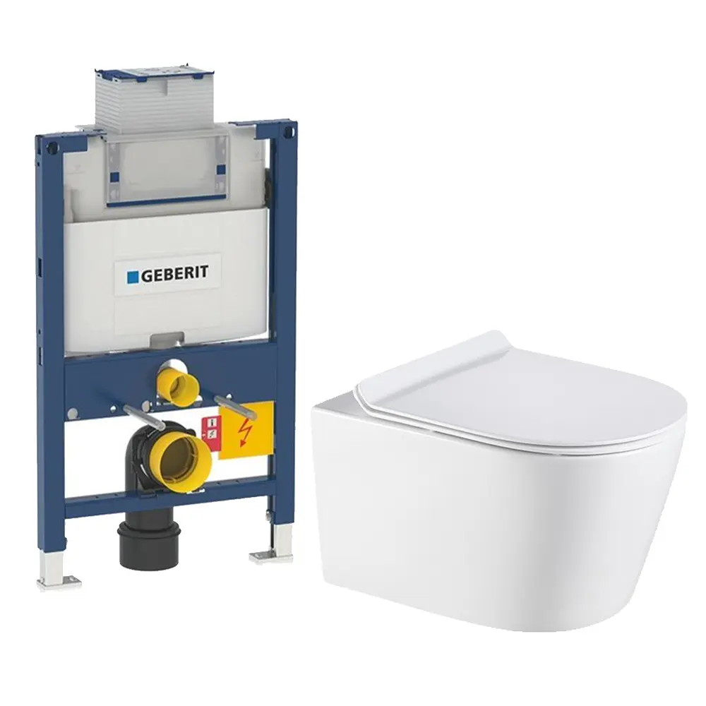 [56175] Agena Geberit Kappa Inwall Wall Hung Toilet Suite Pan:Gloss Black Box Rim Wall Hung Pan