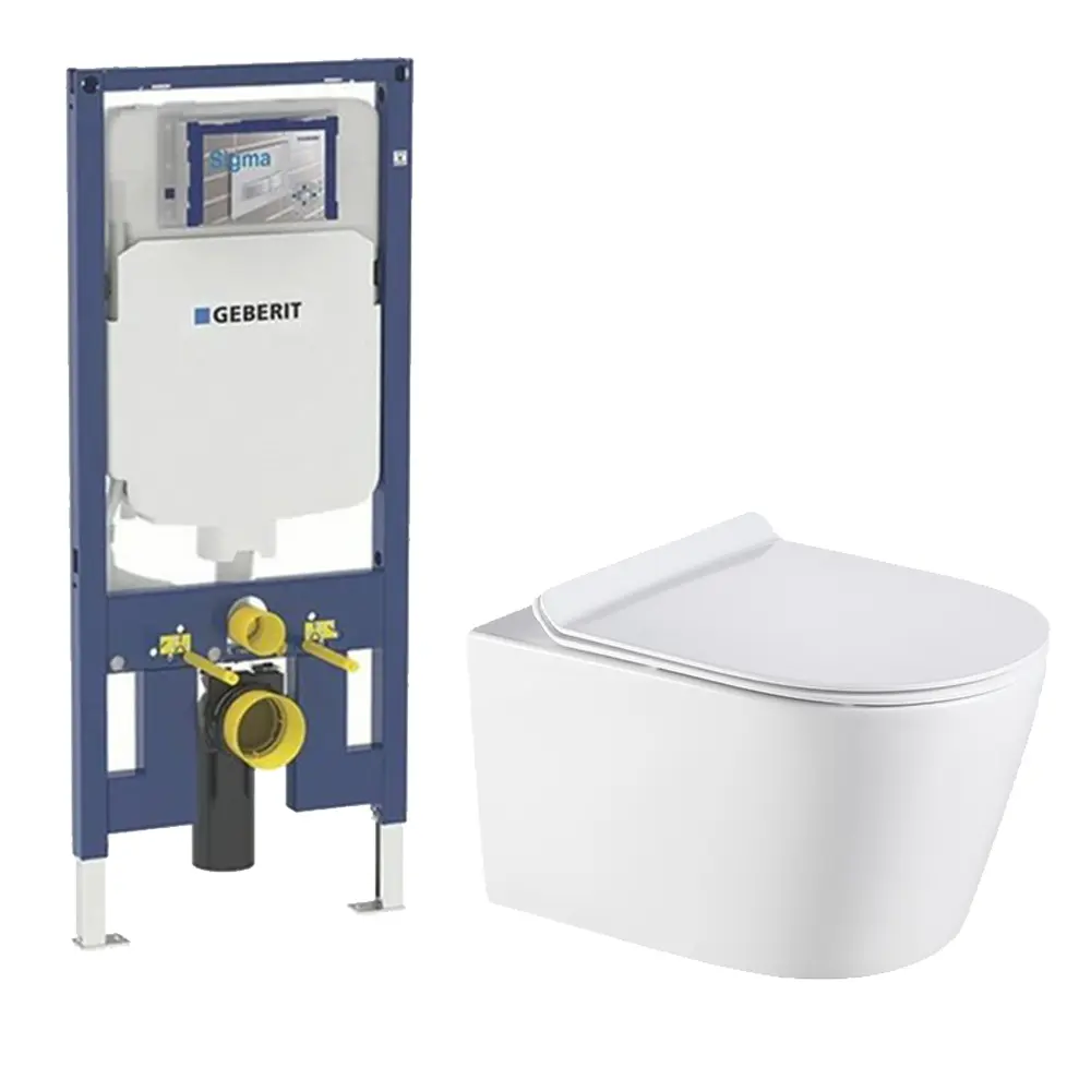 [56174] Agena Geberit Sigma Inwall Wall Hung Toilet Suite Pan:Gloss White Rimless Wall Hung Pan