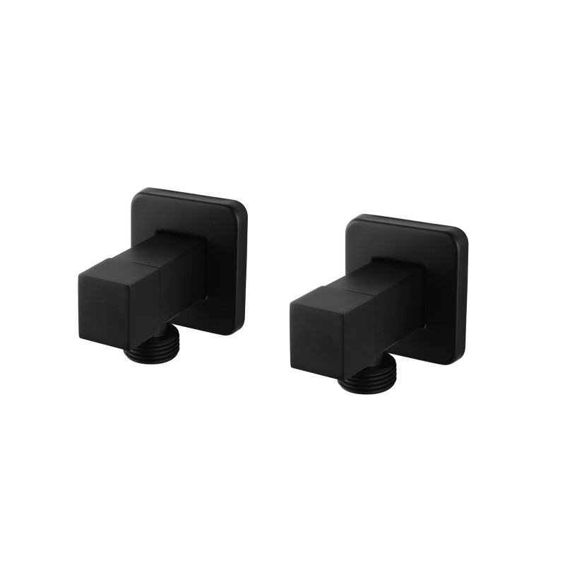 [40438] Bathroom Square Black 1/4 Turn Washing Machine Stop Taps (One Pair)