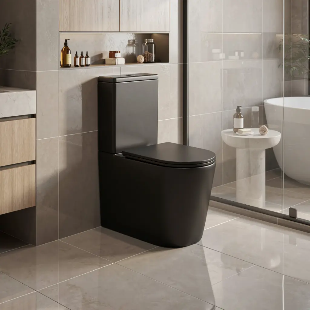 [50330] Berlin Matt Black Back To Wall Toilet Suite Quiet Flushing Technology