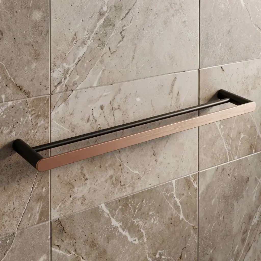 [41363] Black & Rose Gold Double Towel Rail 600mm Stainless Steel 304 Wall Mounted