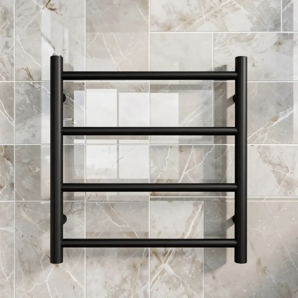 [41163] Black Round Electric Heated Towel Rack 4 Bars