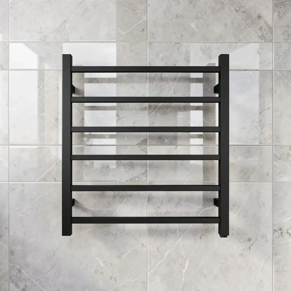 [40442] Black Square Electric Heated Towel Rack 6 Bars