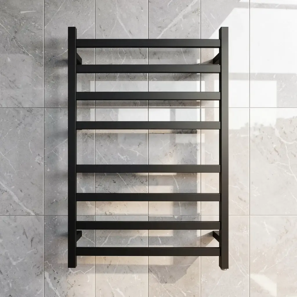 [40444] Black Square Electric Heated Towel Rack 8 Bars