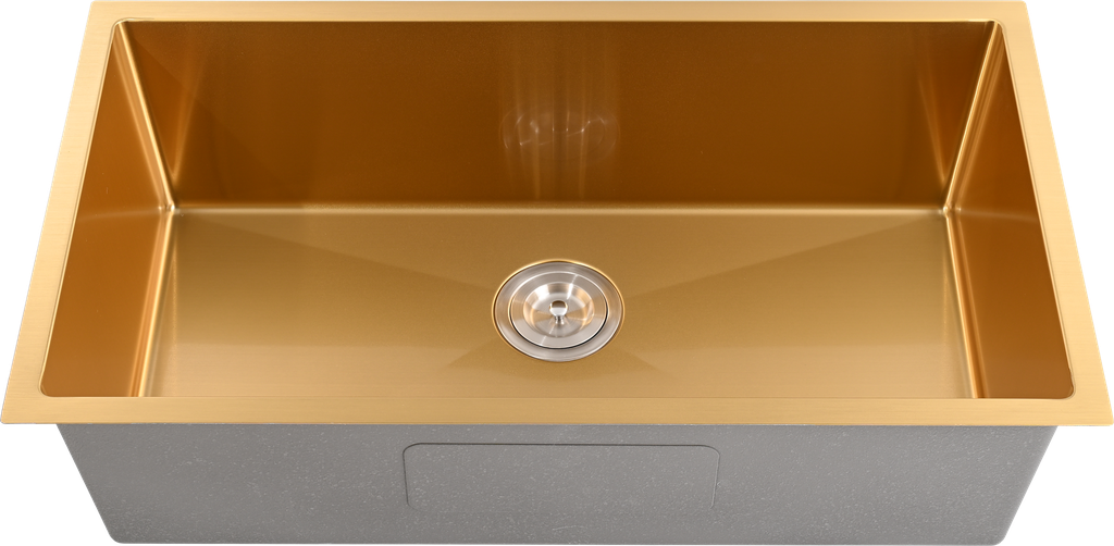 [56018] Bowl Size:720X400X230mm Overall Size:760X440X230mm Brushed Gold Kliff Hand Made Stainless Steel Sinks