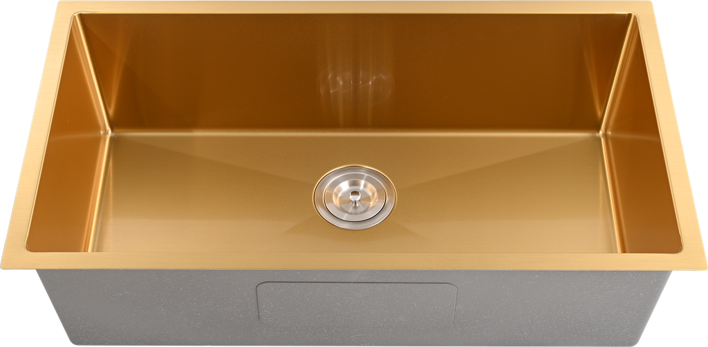 [56018] Bowl Size:720X400X230mm Overall Size:760X440X230mm Brushed Gold Kliff Hand Made Stainless Steel Sinks