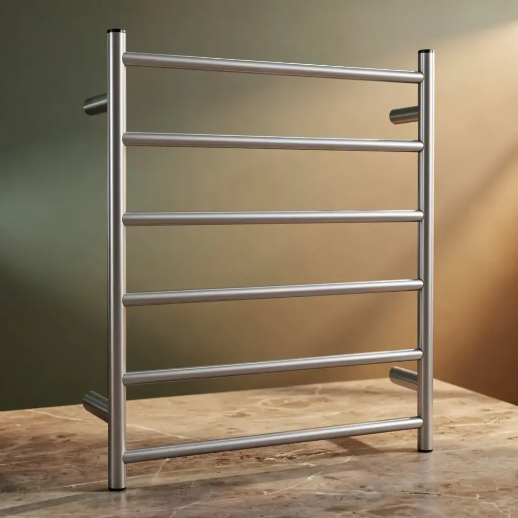 [40445] Chrome Round Electric Heated Towel Rack 6 Bars