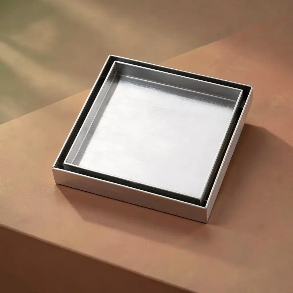 [40455] Chrome Shower Grate Floor Waste Drain Smart Insert Tile 120*120mm