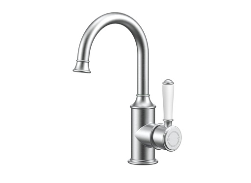 [44246] Clasico Gooseneck Basin Mixer Ceramic handle in Brushed Nickel