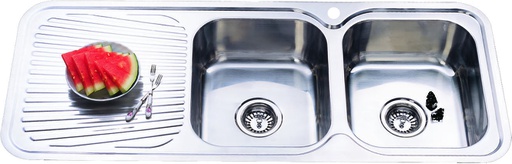 [43134] Cora Double Bowl Single Drainer Sink Abovemount One Tap Hole Right Hand Bowl 1180 x 480 x 170mm(304 Stainless Steel)