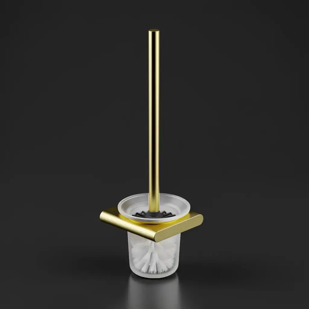 [44572] Cora Round Cornered Rectangle Toilet Brush Holder Brushed Gold