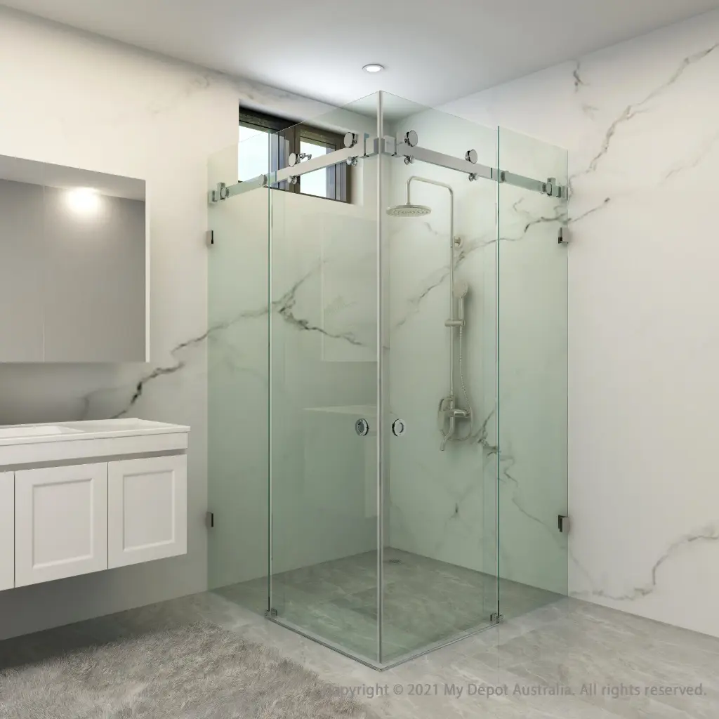 [89001] Corner Entry Double Slider Shower Screen Chrome Fittings 875x875mm