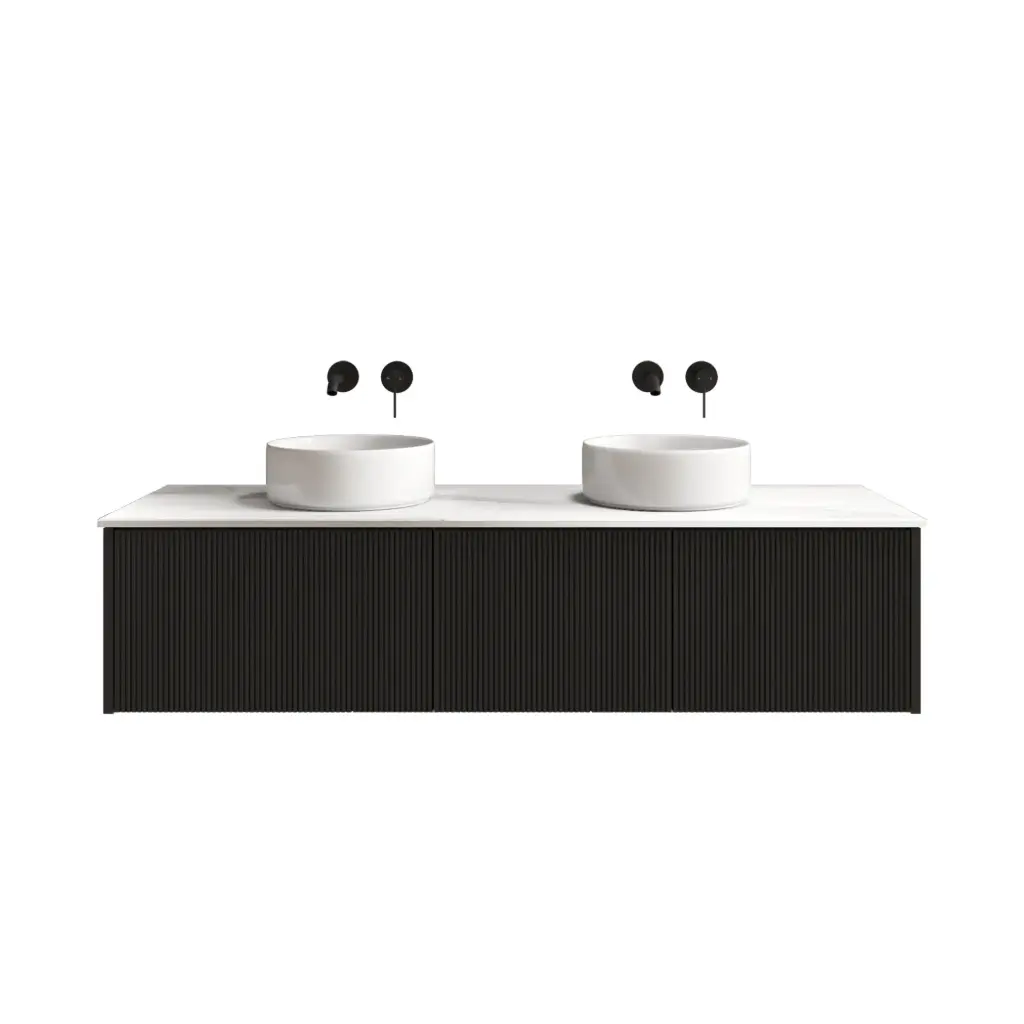 [98537/Cust-K155W-MB] 1500mm Customised Kiama Three Drawers Plywood Wall Hung Vanity Cabinet Only Matte Black